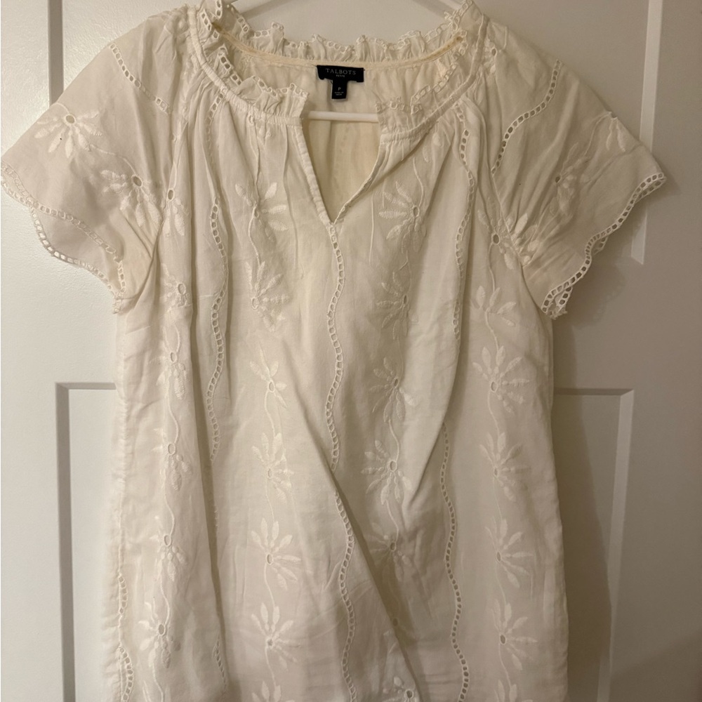 Talbots Cream Embroidered Blouse